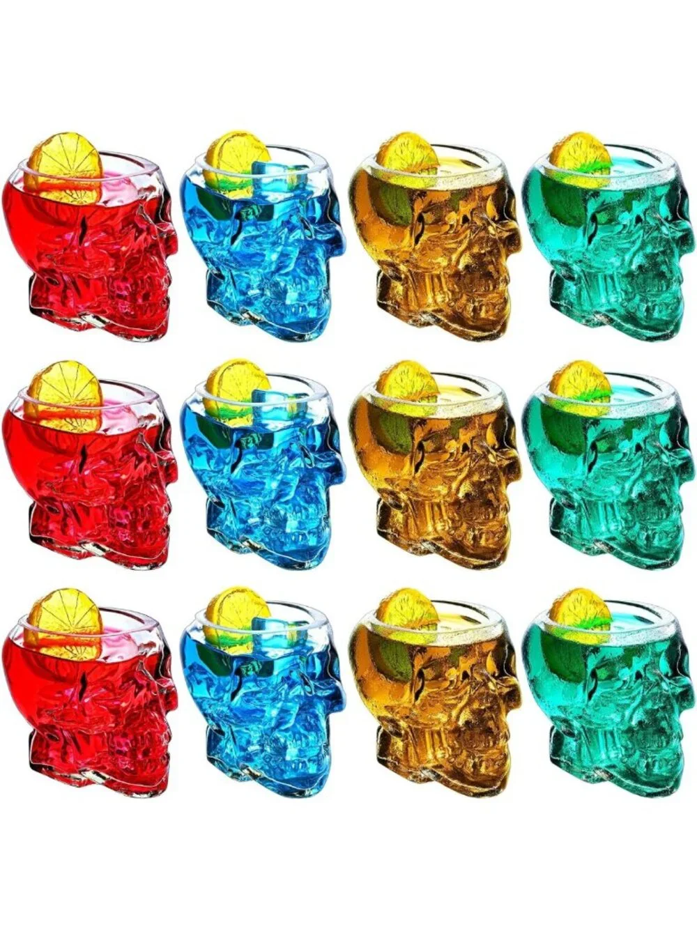 12 Pcs Halloween Skull Glass Cups - 12 oz Clear Drinking Glasses for Cocktails